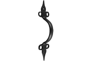 RENOVATORS SUPPLY MANUFACTURING Renovators Supply Ornate Door Pull Handle Black Wrought Iron 10 1/2 Inch Antique Vintage Rustic Spear Tip Design Door Handle Powder Coated Finish Includes Mounting Hardware