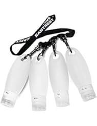 SANTREST Leak Proof Travel Bottles - Refillable Travel Containers with Shower Lanyard,3.3oz TSA Approved Squeezable Silicone Travel Tube Set for Gym Shampoo Lotion Soap(4 Pack White)