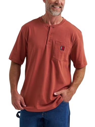 Wrangler Riggs Workwear Men's Short Sleeve Henley Tee, Rust, 4X