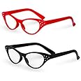 Big Mo's Toys Red/Black Cat Eye Retro Costume Dress Up Hip Hop Rhinestone Glasses (2 Pack)