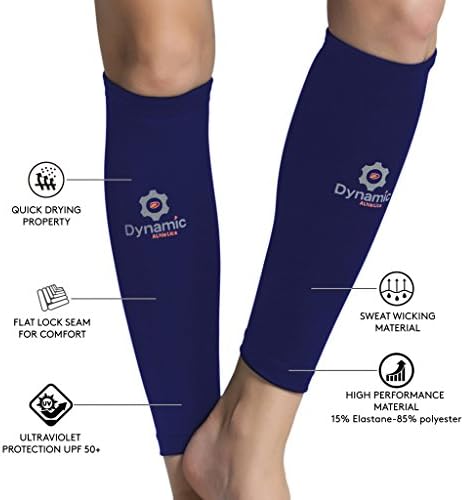 Calf Compression Sleeves (1 Pair) w/ UV Protection and Silicone Strip for Women &amp; Men - Footless Calf Guards for Shin Splints, Cycling, Running, Jogging, Travel, Walking, Circulation &amp; Support