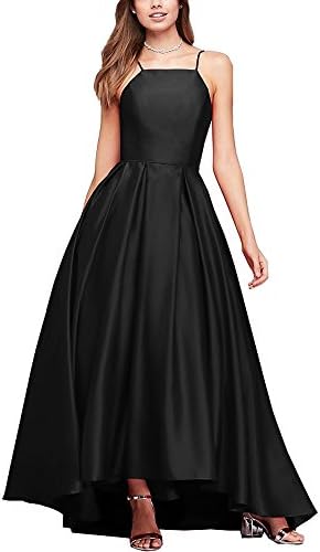 Now and Forever Women's Spaghetti Strap High Low Satin Prom Dresses Asymmetrical Formal Evening Party Gowns