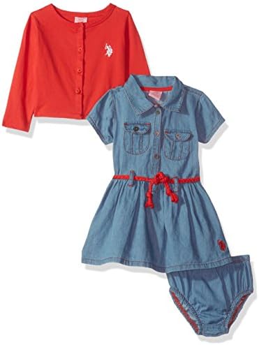 U.S. Polo Assn. Baby Girls' Dress With Sweater Or Jacket, Engine Red, 24M