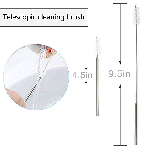 Reusabel Telescopic Straws Stainless Steel Straw-RUCACIO Portable Drinking Straws with Cleaning Brush and Pouch for Travel and Home 2 Silicon Tips Cover included,Gifts for Friends(2 telescopic straws)