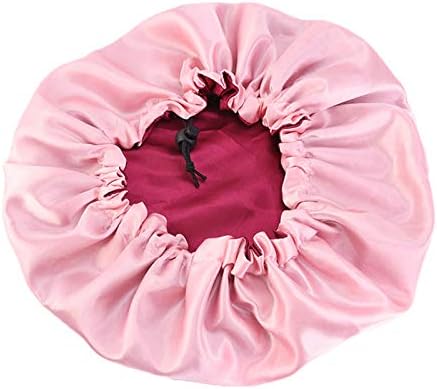 Bigood Stain Bonnet Silk Sleep Cap - Reversible Double Layer - Elastic Adjustable Oversize Size - Sleeping Hats Head Cover for Women