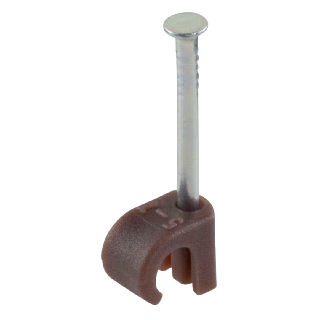 GTSE Round Brown Cable Clips, For Cables 5-7 mm, Box of 100, Skirting Wire Nail Clips, Cable Tacks for Ethernet, Electrical Cables, Walls