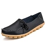 Joansam Women's Driving Shoes Cowhide Leather Lace-Up Loafers Boat Shoes Flats