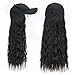 Black Wavy Wig with Hat,Synthetic Hair Extensions Attached Adjustable Black Baseball Cap Fits Women (Black)thumb 1