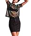 Farktop Women's Sexy Metallic Shimmer Mesh Tee Short Sleeve See Through Mesh Blouse Tops Tee Shirt,Black,Small