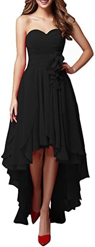 JY FASHION Women's Bandeau Hi-lo Party Swing Bridesmaid Dress Evening Grown Black US 4