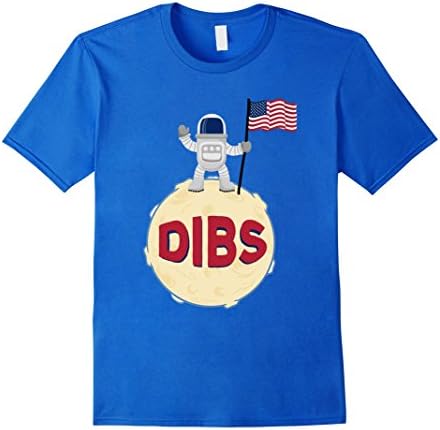 Mens DIBS American Flag On Moon Astronaut Space T-Shirt, July 4th Medium Royal Blue