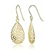 Yellow Gold Flashed Sterling Silver Filigree Teardrop Drop Dangle Earrings for Women