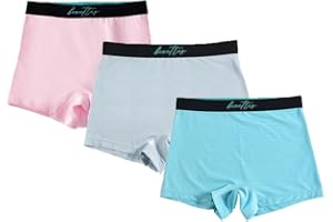 BOXETTES Girls' Boxer Briefs. 3-pack sampler Cotton, Modal and Nylon Mesh. Sensory-friendly. Full-coverage. Super soft. Tagless.