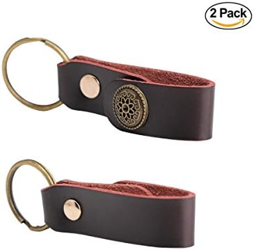 2 PCS Buyker Retro Leather Keychain Key Holder with Brass Key Ring
