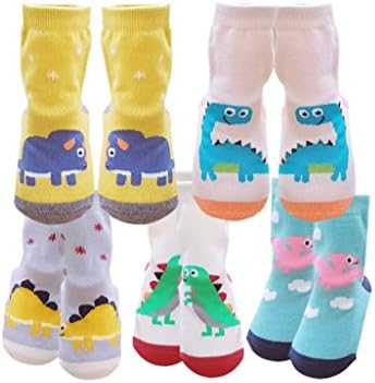 Baby Socks, Anti Slip, Dinosaur painting, 5-Pack set for 0-1 Year Baby