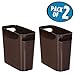 mDesign Slim Plastic Rectangular Small Trash Can Wastebasket, Garbage Container Bin with Handles for Bathroom, Kitchen, Home Office, Dorm, Kids Room - 10 High, Shatter-Resistant - 2 Pack - Dark Brown