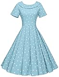 GownTown Women's 1950s Polka Dot Vintage Dresses Audrey Hepburn Style Party Dresses Light Blue