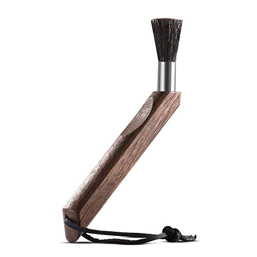Kaffeemühlenbürste, Professionelle Espressomaschinen-Reinigungsbürste Naturschweinborsten Walnussgriff mit Lanyard…