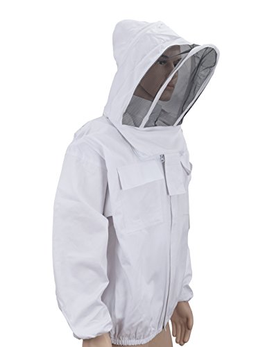 Clearance Sale for Apiarist Beekeeping Jacket - White - Self Supporting Fencing Veil - Total Protection for Professional & Beginner Beekeepers (L 100% Cotton)