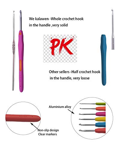Meikeer Crochet Hooks Set Smooth Aluminum Blunt Needles + Soft Handles Ergonomic Handle Crochet Hooks Needles for Arthritic Hands Best Gift (9 PCS)