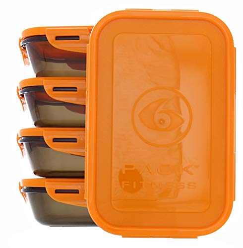 6 Pack Fitness Sure Seal Containers 24oz Black/Neon Orange Set of 5