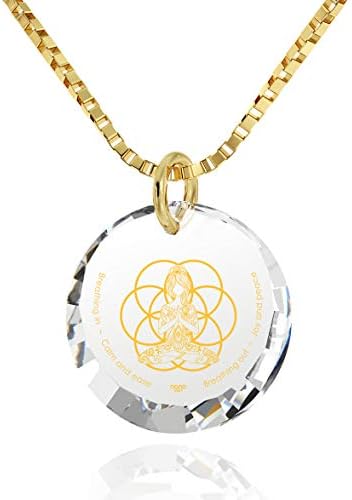 Seed of Life Necklace Yoga Meditation Pendant 24k Gold Inscribed Cubic Zirconia, 18" Gold Filled Chain