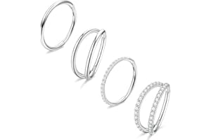 Dochais 4PCS 18G Nose Rings Hoops, Surgical Steel Earrings Tragus Septum Piercing CZ Clicker Ring, Hinged Segment Conch Lip Cartilage Double Hoops 8mm 10mm For Women Men
