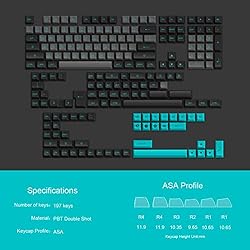 Akko Keyboard Keycaps Black&Cyan 197-Key ASA