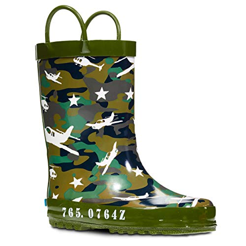ZOOGS Children's Rubber Rain Boots, Little Kids & Toddler, Boys & Girls Patterns, Green (Camouflage)