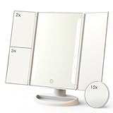 LED Lighted Makeup Mirror 24pcs Lights Makeup Vanity with 1 x 2x 3x Magnification, Touch Screen Dimmable Control, 180 Degree Rotation, Portable Tri-Fold Cosmetic Mirror