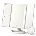 Babyltrl Lighted Makeup Vanity Mirror with 24pcs LED Lights, 2x/3x/10x Magnifying, Removable 10x Mirror, Dual Power Supply, 180° Adjustable Rotation, Dimmable Trifold Countertop Cosmetic Mirror, White