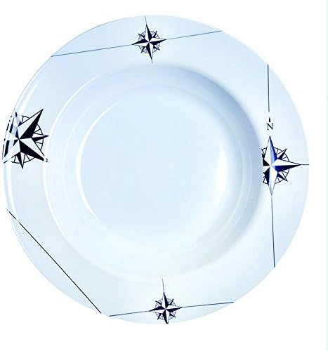 MB Coastal Designs Northwind Nautical Shatter Proof Deep Plate, Navy Blue/White, Set of 6