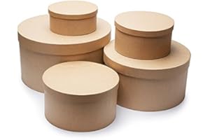 Factory Direct Craft Unfinished Round Graduated Size Paper Mache Boxes with Lids for Crafting - 5 Boxes