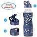 Zuzuro Glass Water Bottle with Straw Cap – 25oz Wide Mouth Glass Sports Water Bottle w Protective Silicone Sleeve – 3 Different Leak-Proof Lids – Reusable Eco Friendly - BPA Free (Blue)