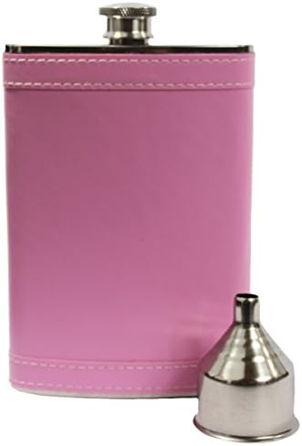 8oz Stainless Steel Primo 18/8#304 Pink PU Leather Premium/Heavy Duty Hip Flask Gift Set - Includes Funnel and Gift Box