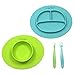 Silicone Bowl and Silicone Plate Easily Wipe Clean - Self Feeding Set Reduces Spills - Spend Less Time Cleaning After Meals with a Baby or Toddler - Set Includes 2 Colors (Lime Green/Turquoise)