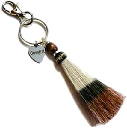 Cowgirl Triple Color Sorrel White Black Beaded Horse Hair Tassel Keychain