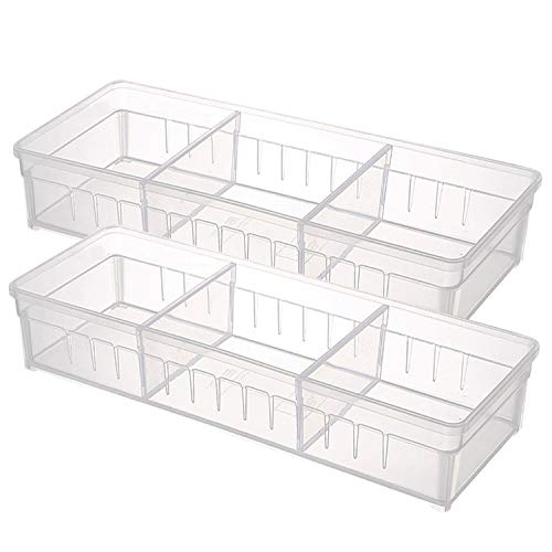 Drawer Organizer, AnumIt Clear Plastic Storage Drawers with 2 Adjustable Drawer Dividers for Office, School, Kitchen, Dresser, Desk, Bedroom (2 Pack)