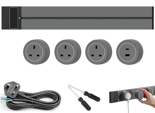 UBLUCKEN Track Outlet Power Strip, 50CM Surge Protector Electric Socket with 3 AC Adapters & USB-C PD 20W & 1.5M Plug Cable, 8000W Aluminum Alloy Wall Extender with Switch, (Black) (Track Set)