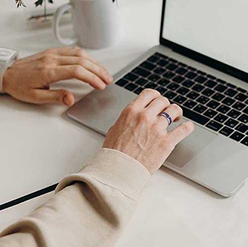 Monkton 4MM 6MM Blue Stainless Steel Ring Dome High Polished Couple Wedding band Engraved LOVE YOU FOREVER(6MM,9)