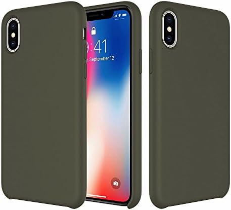 iPhone X case,iPhone 10 Liquid Silicone Shockproof Protective Case, FVBACK Gel Rubber Slim Fit Soft Mobile Phone Case with Microfiber Cloth Lining Cushion for Apple iPhone X iPhone 10 (Army green) …