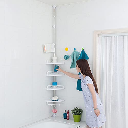 Shower Caddy, Constant Tension Corner Shower Caddy, 4 Tier Positionable Shelves, Rustproof, Strong and Sturdy, Height Adjustable