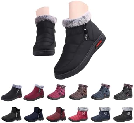 Snow Boots Womens Fur Lined Boot for Women Water-Resistant Thermal Winter Ladies Walking Booties Warm Fluffy Anti-Slip Ankle Boots Outdoor Solid Colour Booties
