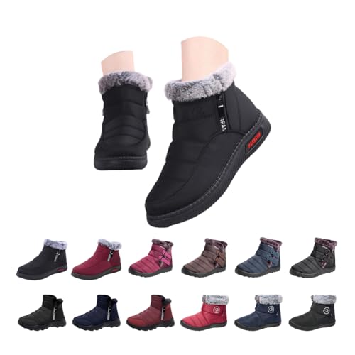 Snow Boots Womens Fur Lined Boot for Women Water-Resistant Thermal Winter Ladies Walking Booties Warm Fluffy Anti-Slip Ankle Boots Outdoor Solid Colour Booties