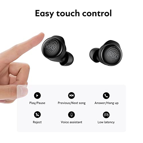 Bluetooth Earbuds QCY T17 Wireless Earbuds with Charging Case Waterproof Stereo Headphones in Ear Built in Mic Headset Touch Control Premium Sound for Sports, Black
