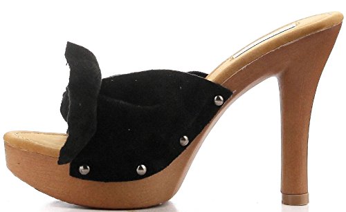 CAPE ROBBIN Zhonya-2 Large Bow Open Toe Clogs Mules Slip On Slides Heels Black 8 - Thumbnail 2