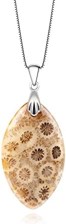 WEGEEY 925 Sterling Silver Pendants Gemstone Natural Coral Stone Gold Plated Fashion Necklace Fine Jewelry (Silver D)
