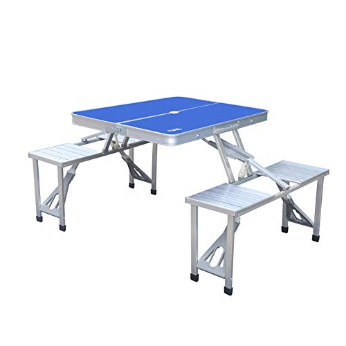 AHB Portable Folding Picnic Table with 4 Seats Chairs and Umbrella Hole