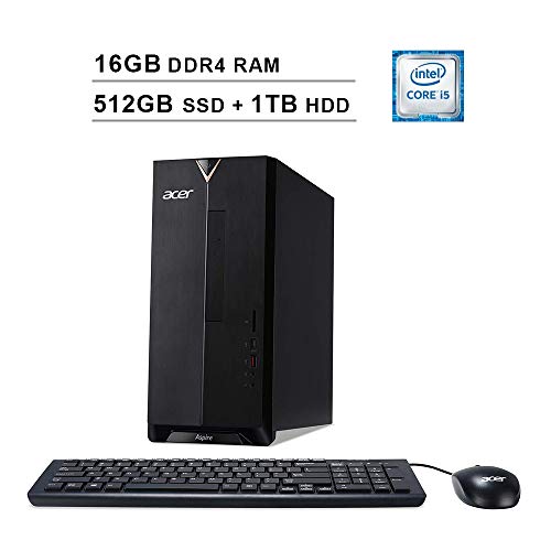 2020 Newest Acer Aspire TC 885 Desktop, Intel 6-Core i5-8400 up to 4.0 GHz, Intel UHD 630, 16GB DDR4 RAM, 512GB SSD (Boot) + 1TB HDD, WiFi, Bluetooth, HDMI, Windows 10 Home