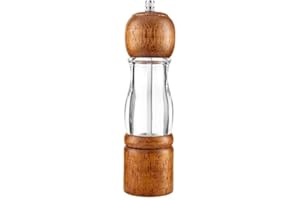 Pepper Grinder - 8inches Acrylic Manual Pepper Grinder Pepper Mill Oak Wood Salt Ceramic Adjustable Coarseness Grinder